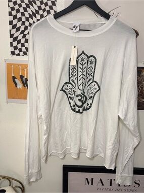 Anthropologie Letluv Hamsa Hand Om Graphic Long Sleeve Boho Top NWT Large